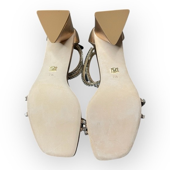 NIB BADGLEY MISCHKA Lillie Crystal Dual-Strapped Block Heels in Champagne, 7.5 - Picture 8 of 11